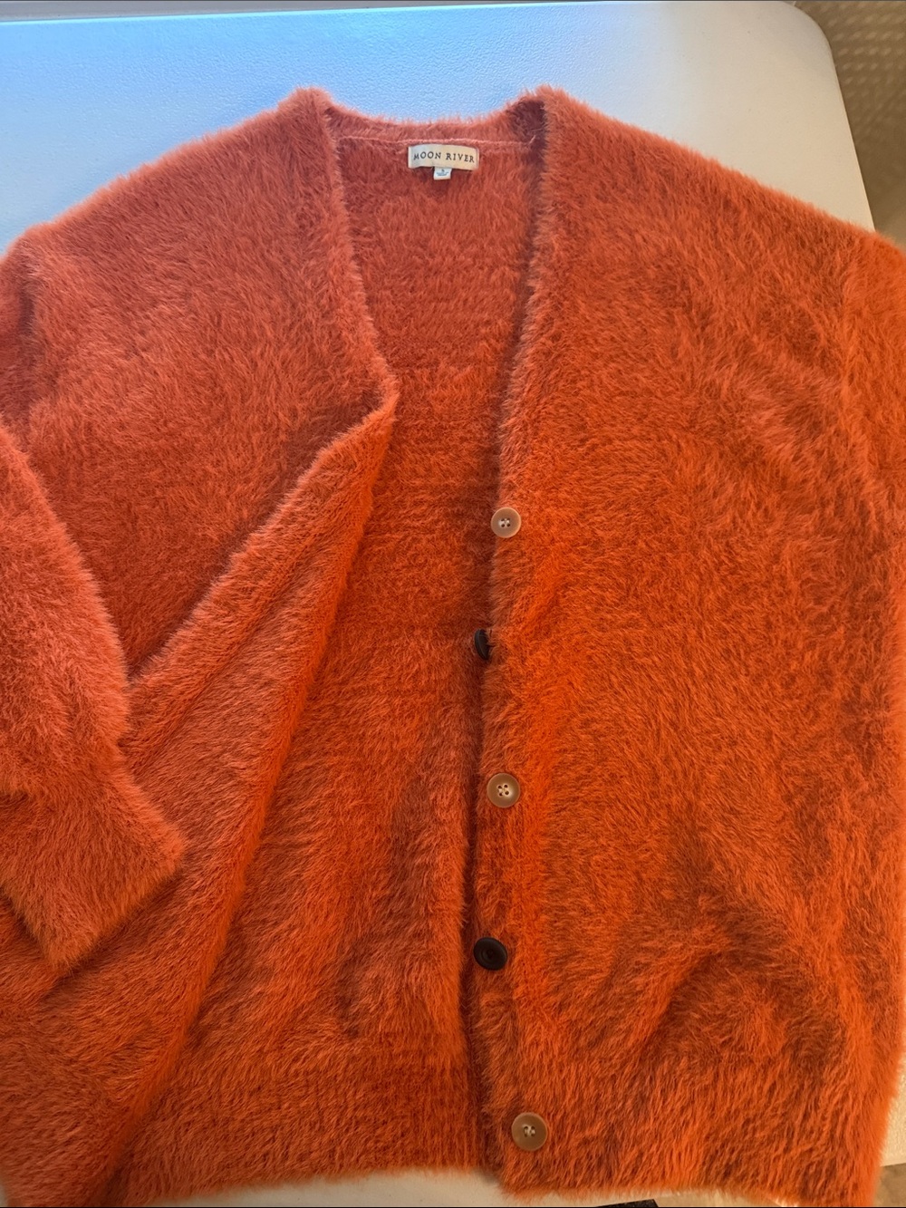 Moon River Cozy Fuzzy Open-Front Cardigan in Bright Fall Orange Size small